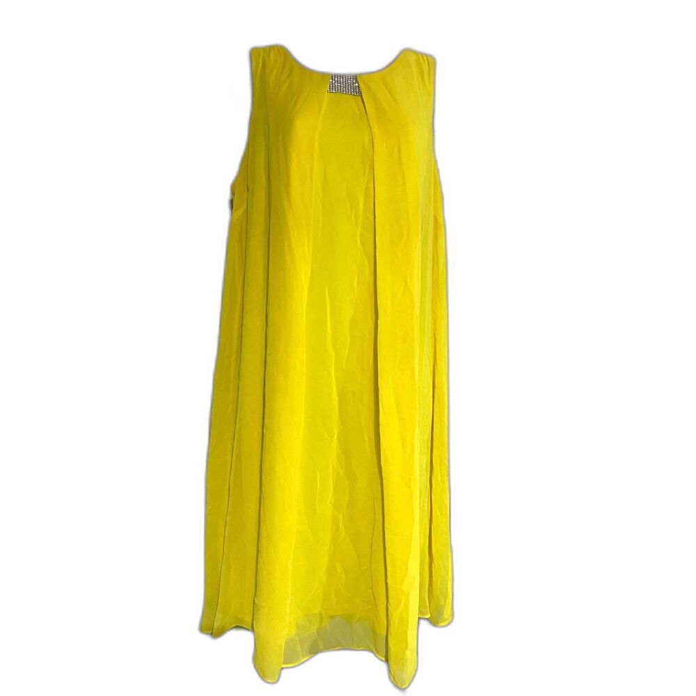 Sunshine yellow chiffon sleeveless dress perfection with back peekaboo detail!